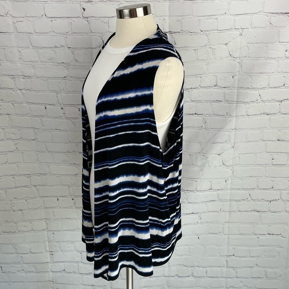 Chico’s XL/3 Travelers Blue/Black/White Striped Sleeveless Vest Cardigan - Picture 2 of 10